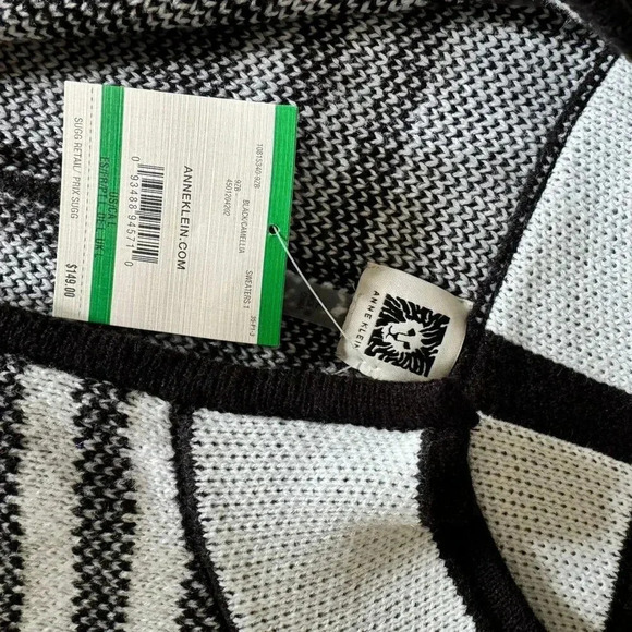 NWT Anne Klein Plaid Zip Front Poncho Sweater Black & White Womens size L - Picture 4 of 5
